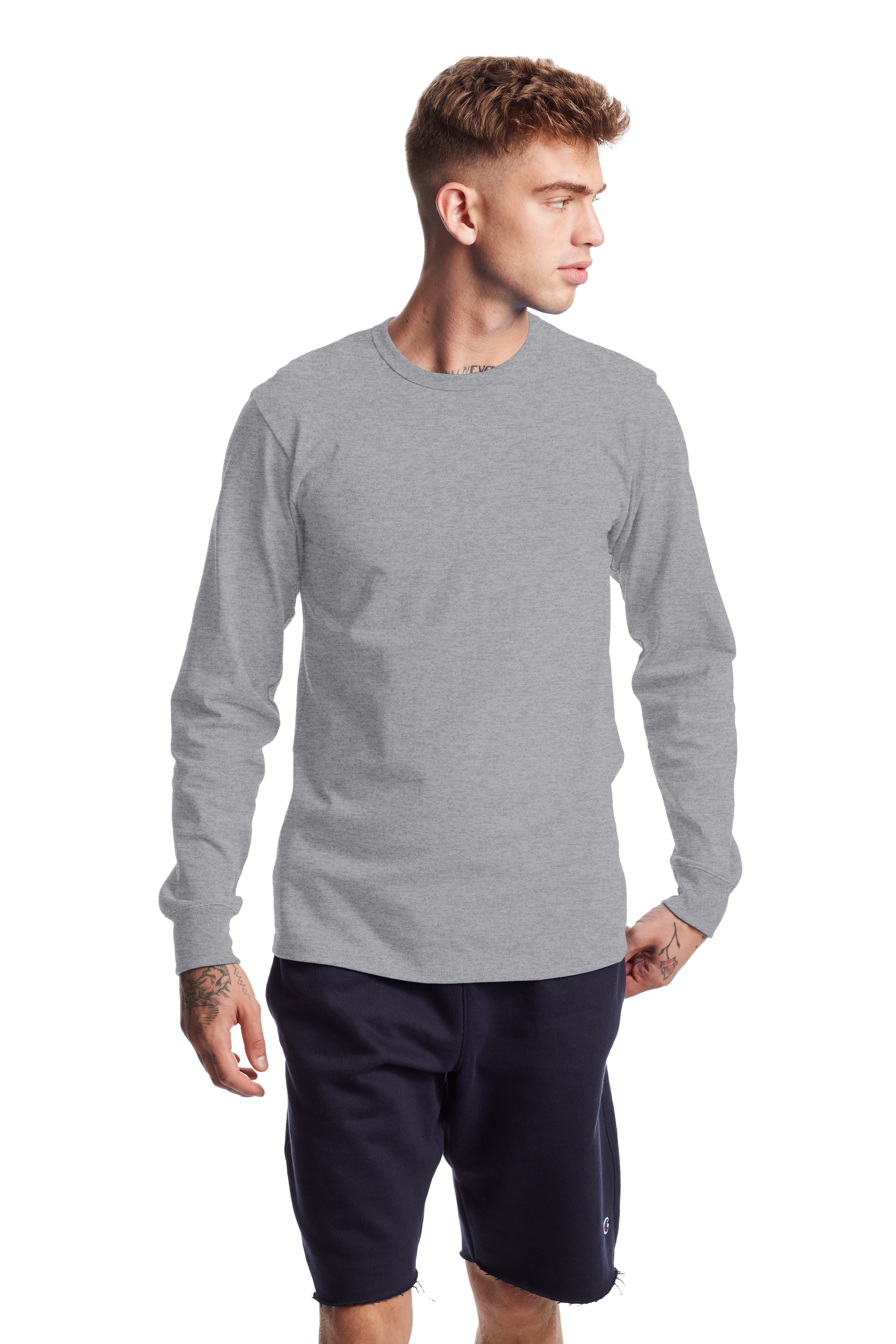 Champion Unisex Heritage Long Sleeve T Shirt T453 Oxford Gray Jiffy