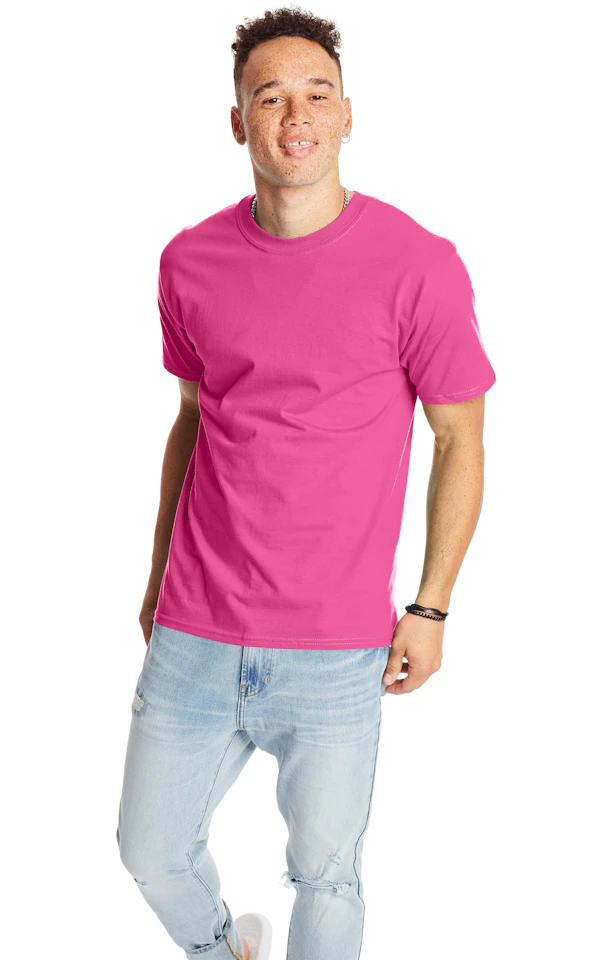 Hanes Men's Beefy Short Sleeve T-Shirt 6.1 Oz - 100% Ringspun Cotton, Wow Pink, 2XL
