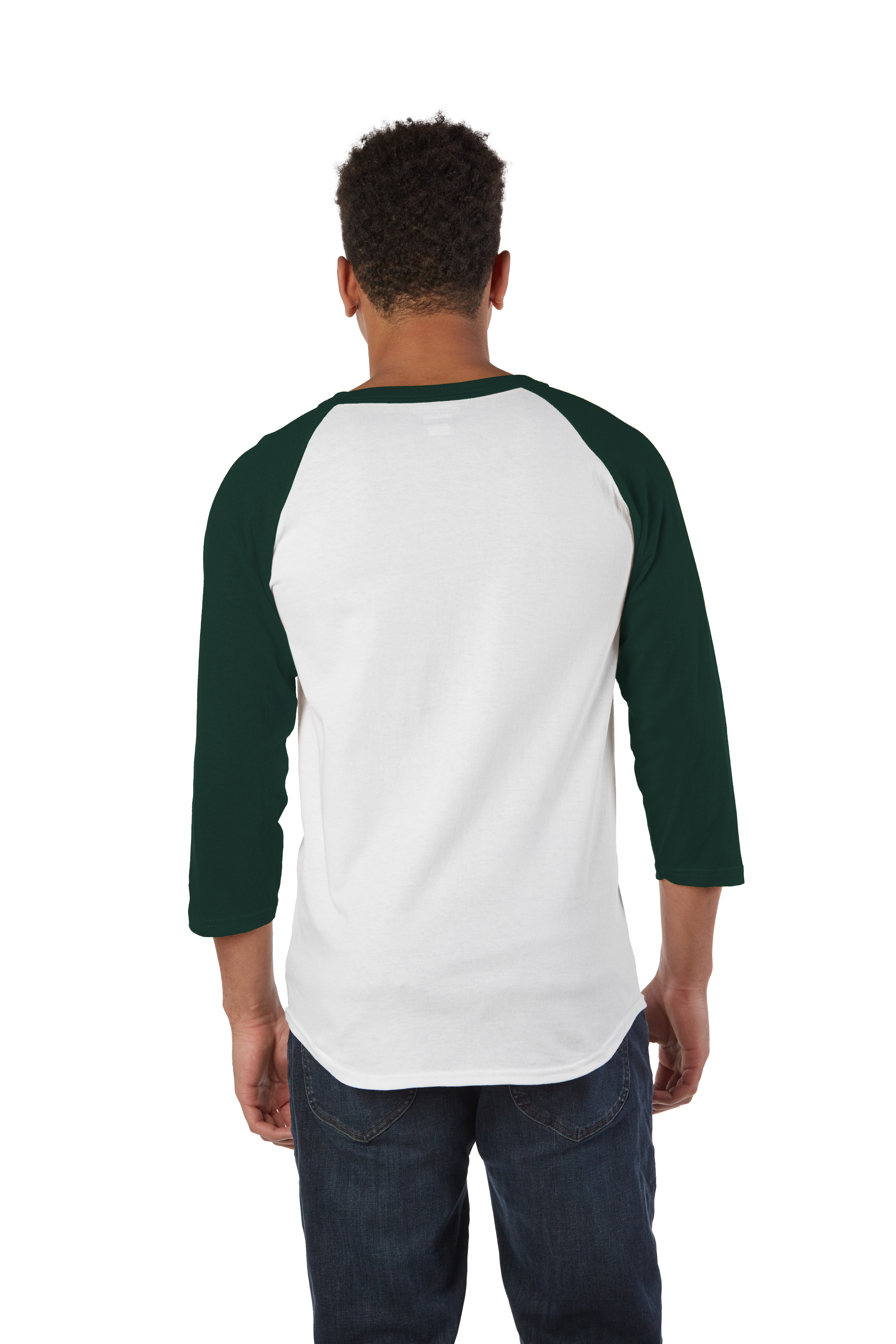 Champion Raglan Baseball T Shirt White Dark Green M