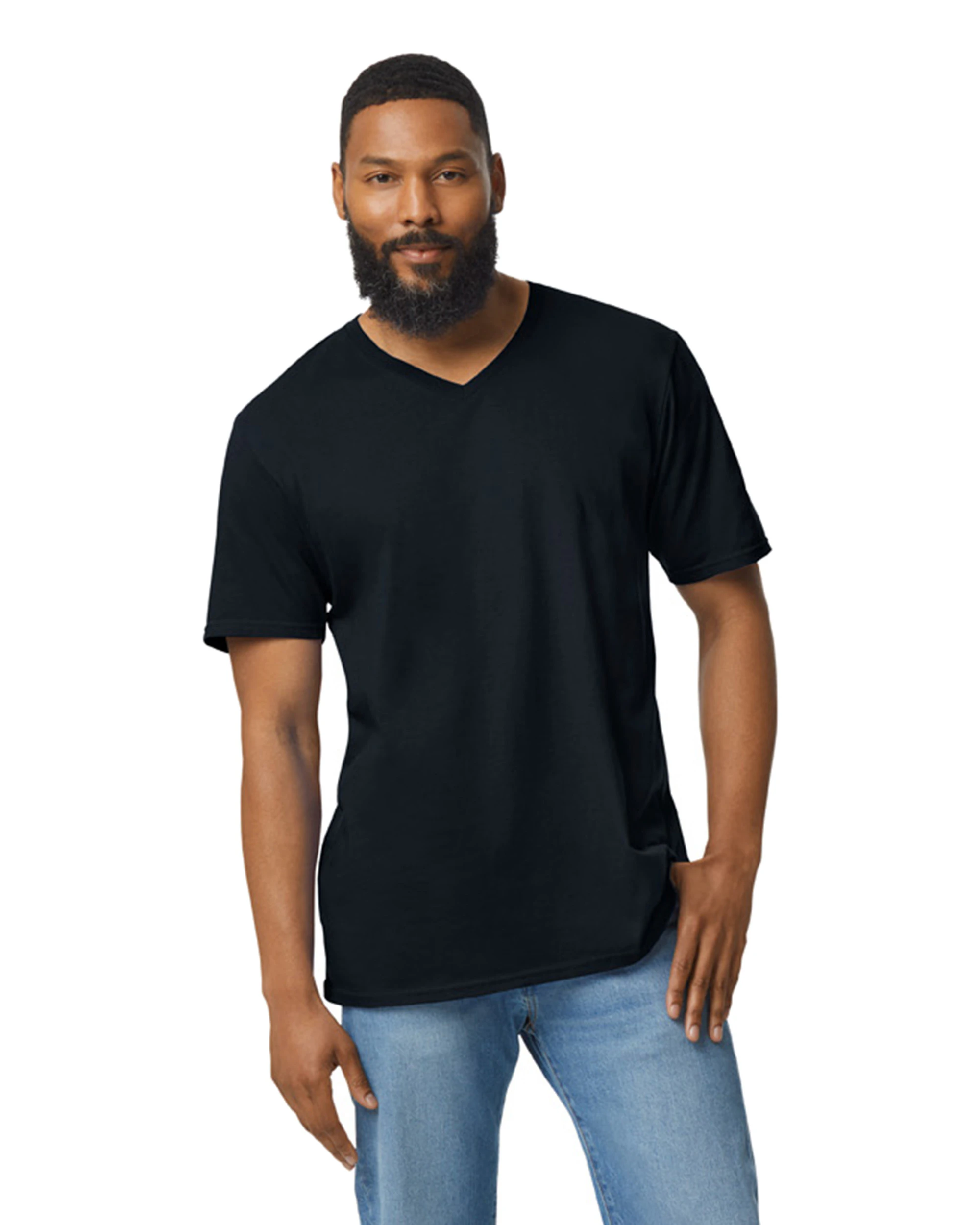 Gildan Unisex Softstyle® V Neck T Shirt G64 V Black | Jiffy