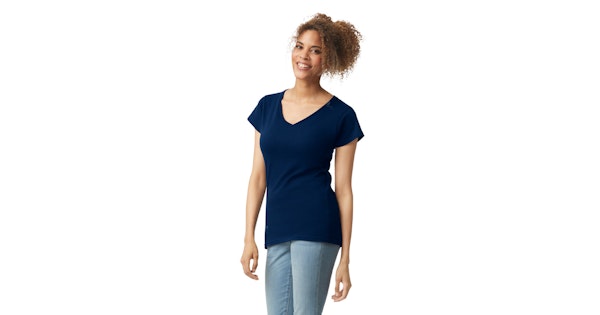 Gildan Women's Soft Style® Fitted V Neck T Shirt G64 Vl Navy | Jiffy