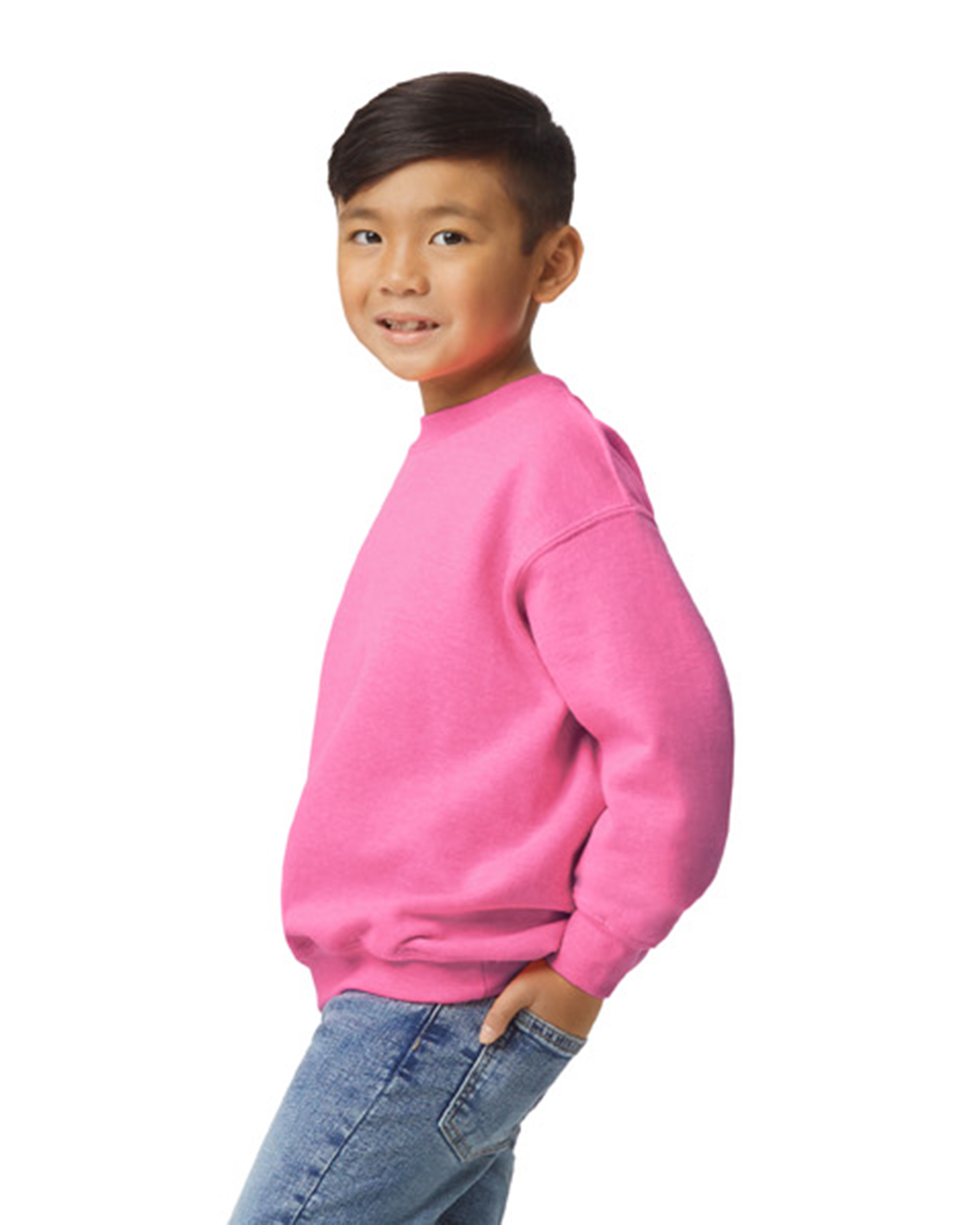 Gildan Youth Heavy Blend 50 50 Fleece Crew G180 B Safety Pink Jiffy