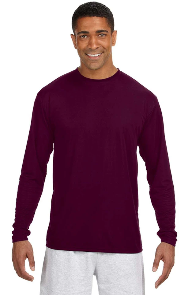 A4 Men's Cooling Performance Long Sleeve T Shirt N3165 Maroon Jiffy