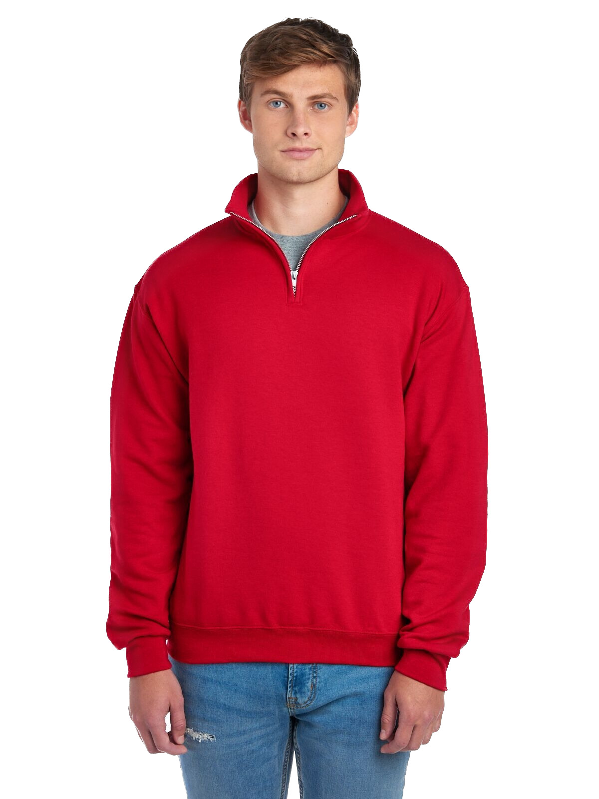 Jerzees Unisex Nu Blend Quarter Zip Cadet Collar Sweatshirt 995 M True Red Jiffy