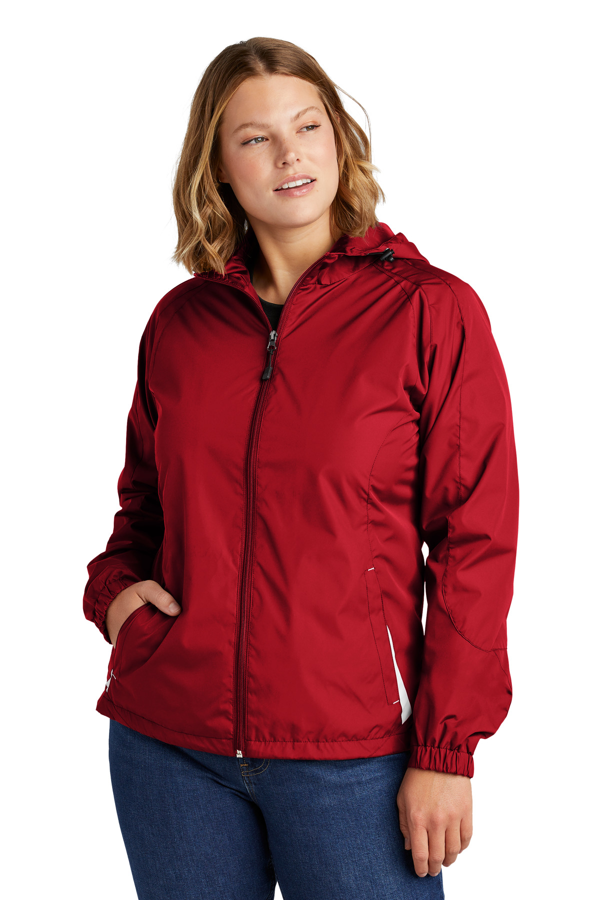 Sport Tek Women s Colorblock Hooded Raglan Jacket Lst76 True Red White Jiffy