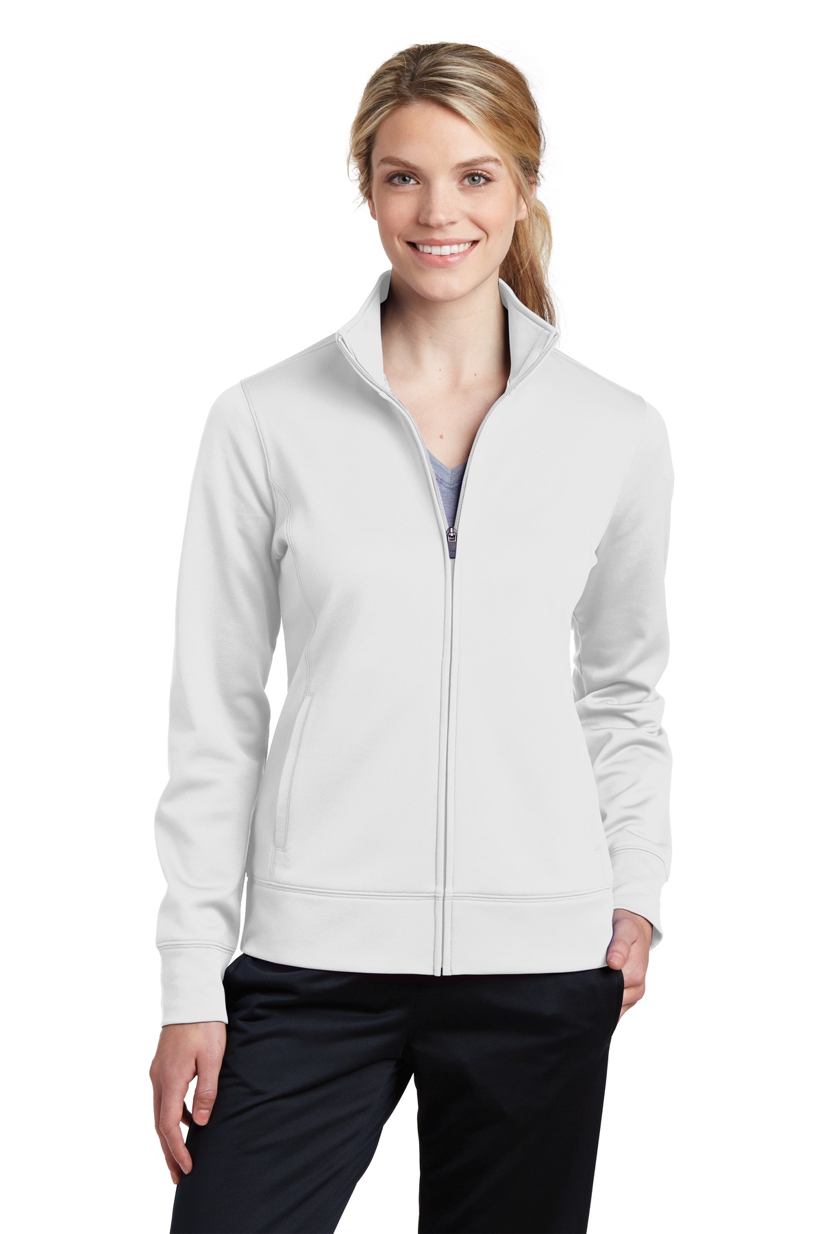 Sport Tek Women's Sport Wick Fleece Full Zip Jacket Lst241 White