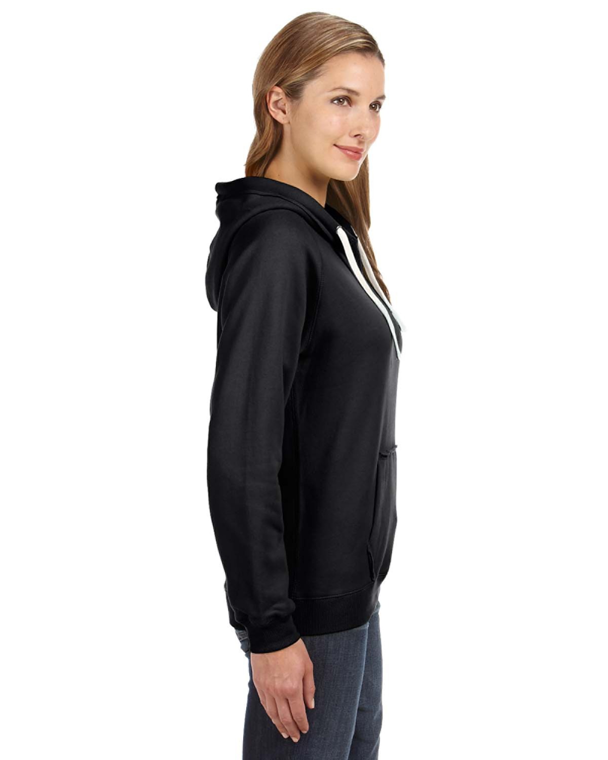 J America Women's Sydney Brushed V Neck Hoodie Ja8836 Black