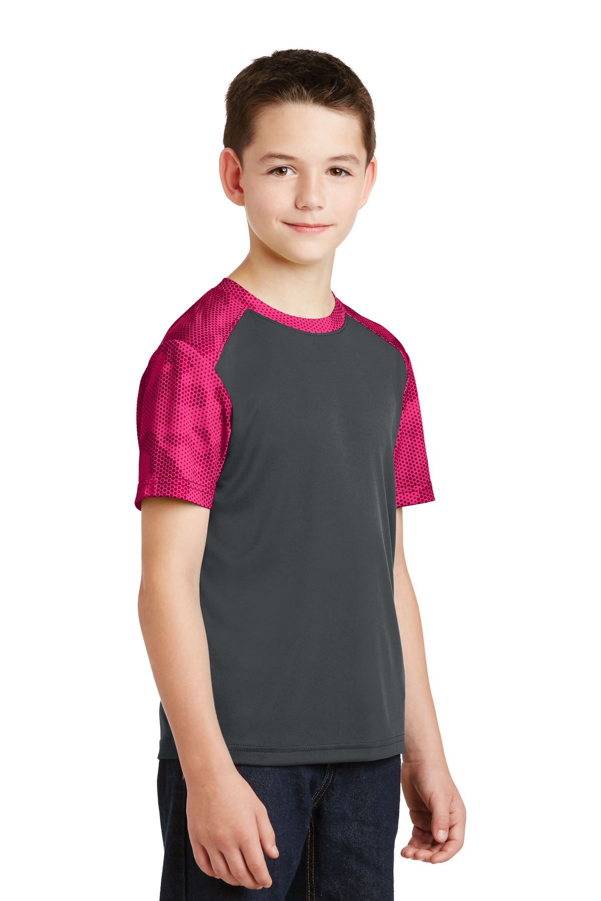 Sport-Tek YST371 Iron Gray / Pink Ra