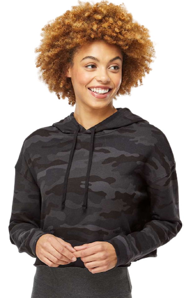 Independent Trading Women s Lightweight Cropped Hoodie Afx64 Crp Black Camo Jiffy