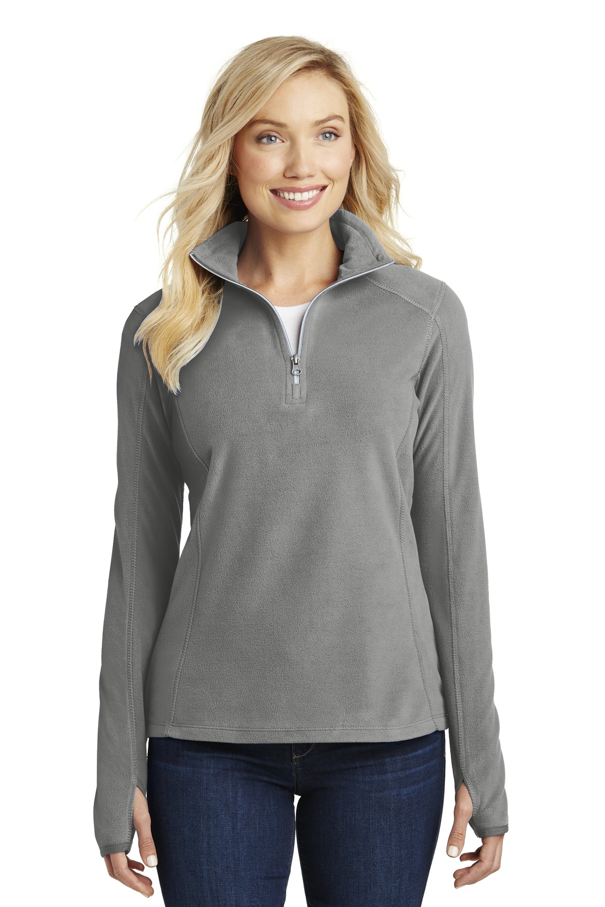 Port Authority Women s Microfleece 1 2 Zip Pullover L224 Pearl Gray Jiffy