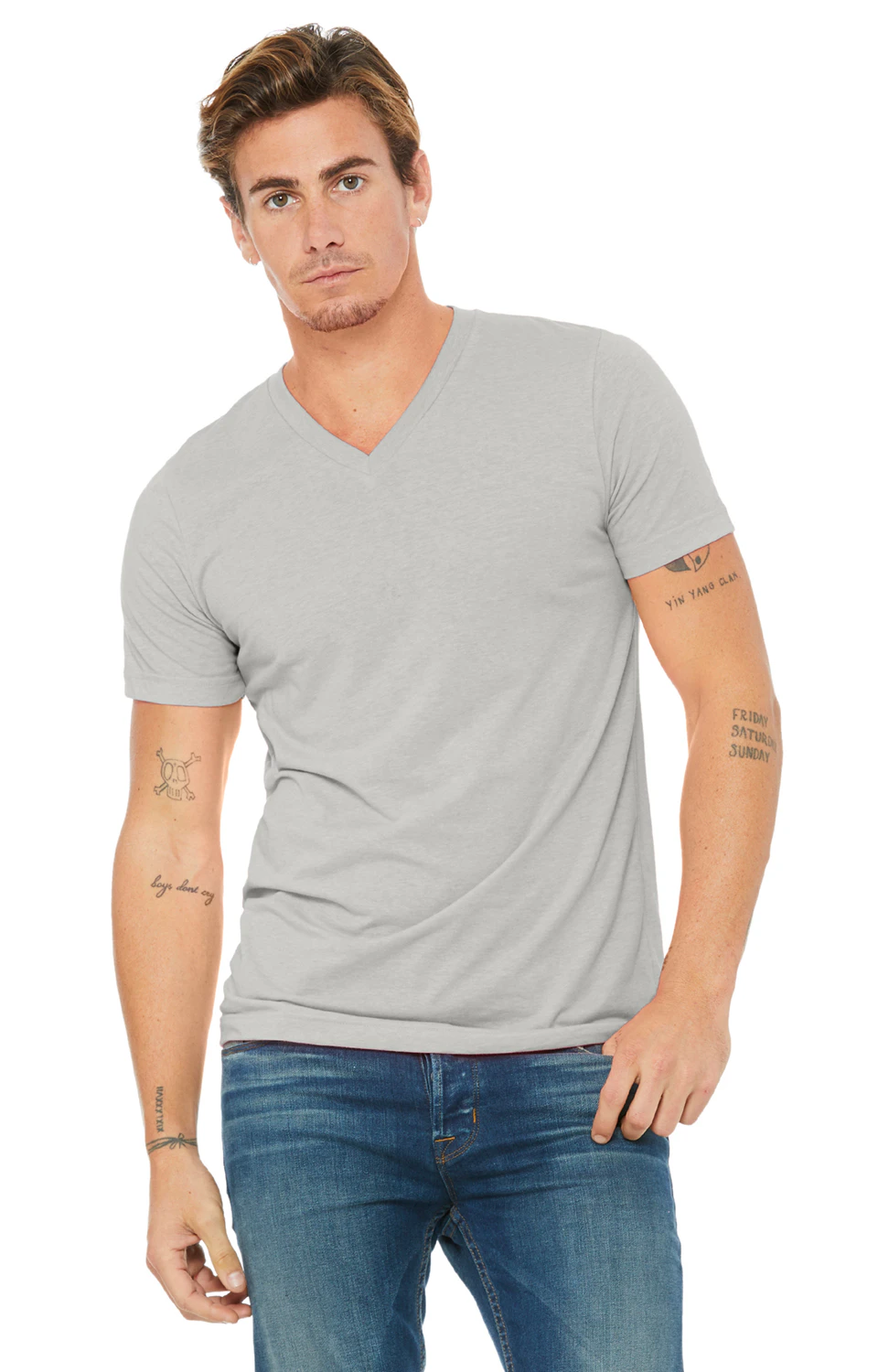 Bella Canvas Unisex Jersey Short Sleeve V Neck T Shirt 3005 Silver | Jiffy