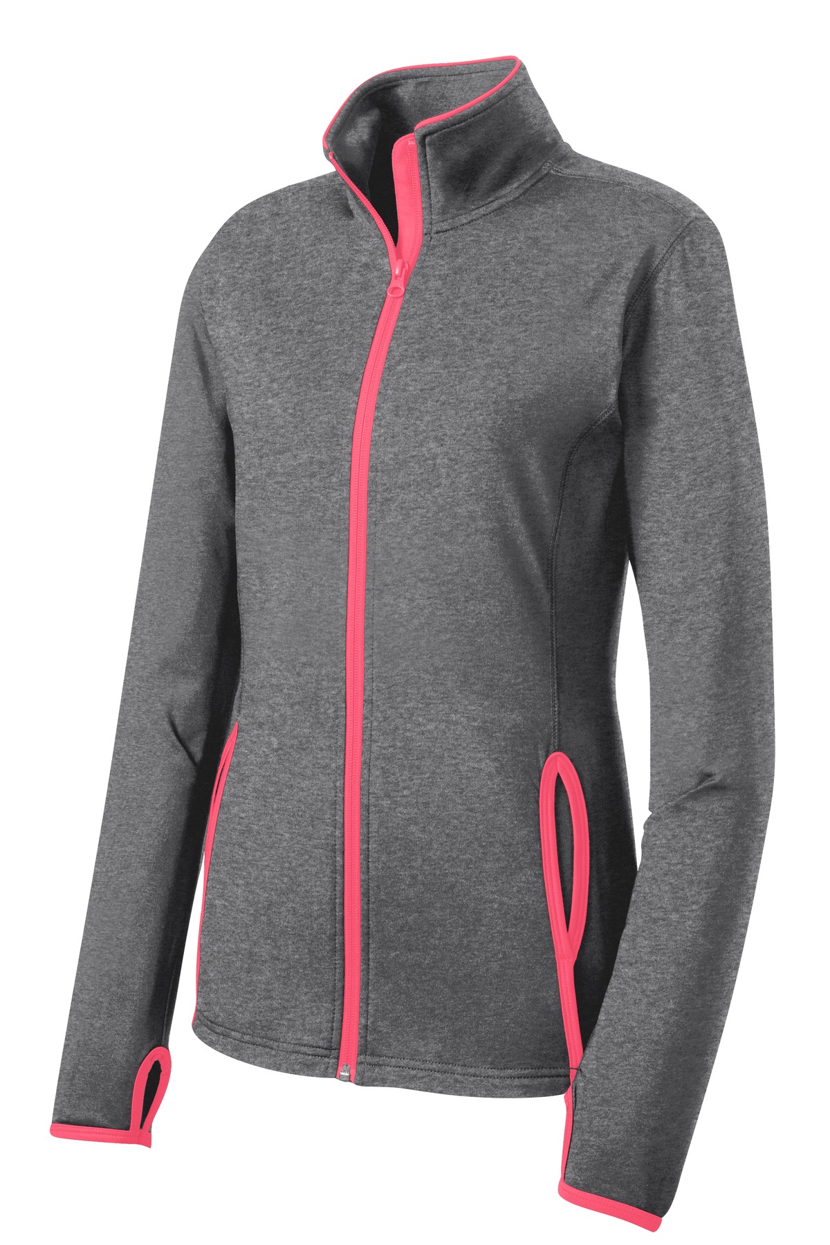 Sport-Tek LST853 Charcoal Gray Heather / Hot Coral