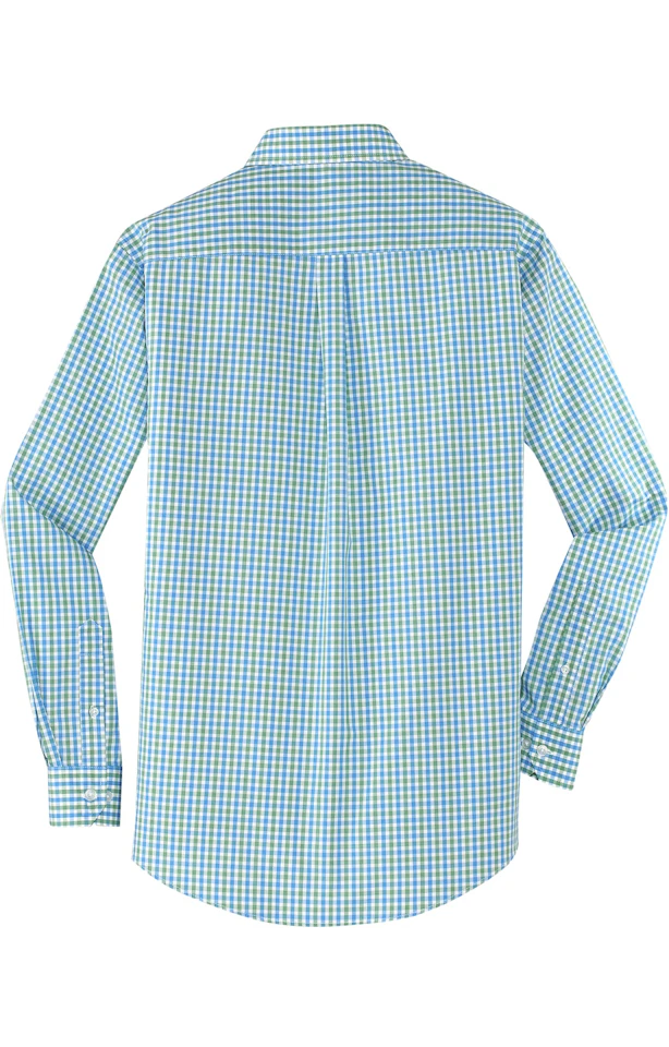 Port Authority Long Sleeve Gingham Shirt - Easy Care Poplin, Button-Down Collar | Men's Casual Office Wear, S654 Style