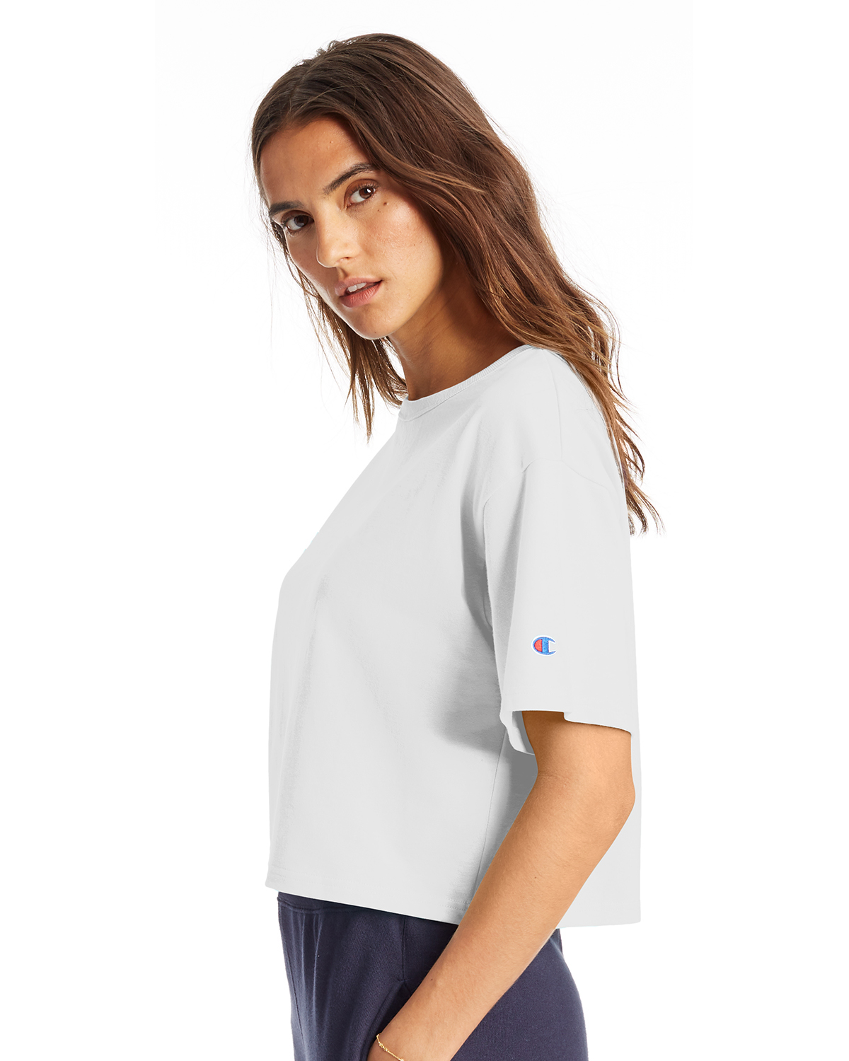 Champion Women s Cropped Reverse Weave T Shirt T453 W White Jiffy