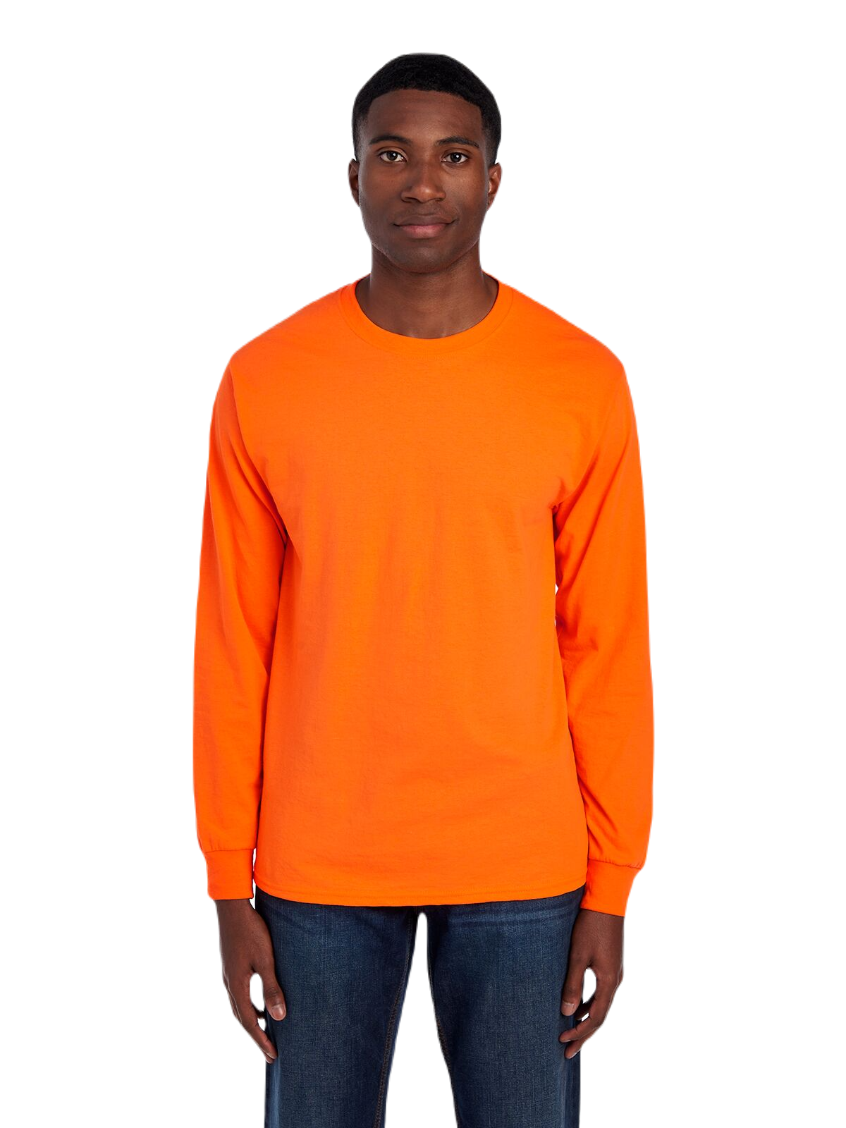 Fruit of The Loom 4930 Adult HD Cotton Long Sleeve T Shirt Safety Orange L