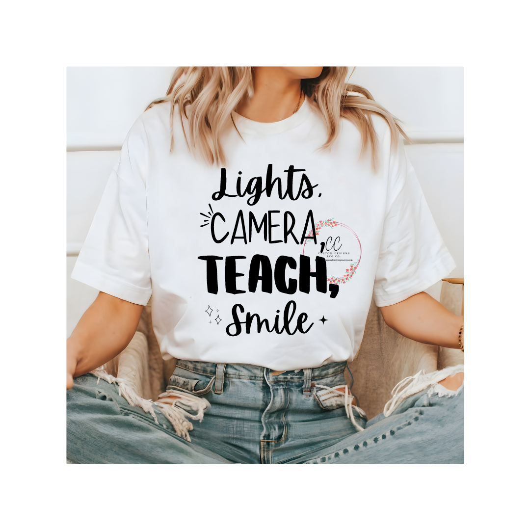 'Lights Camera Teach Smile' Bold Typography with Playful Accents