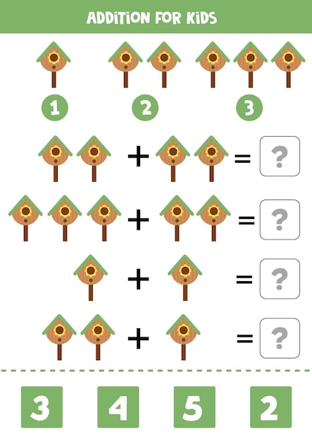 Educational Math Addition Worksheet for Kids with Trees | Jiffy Designs