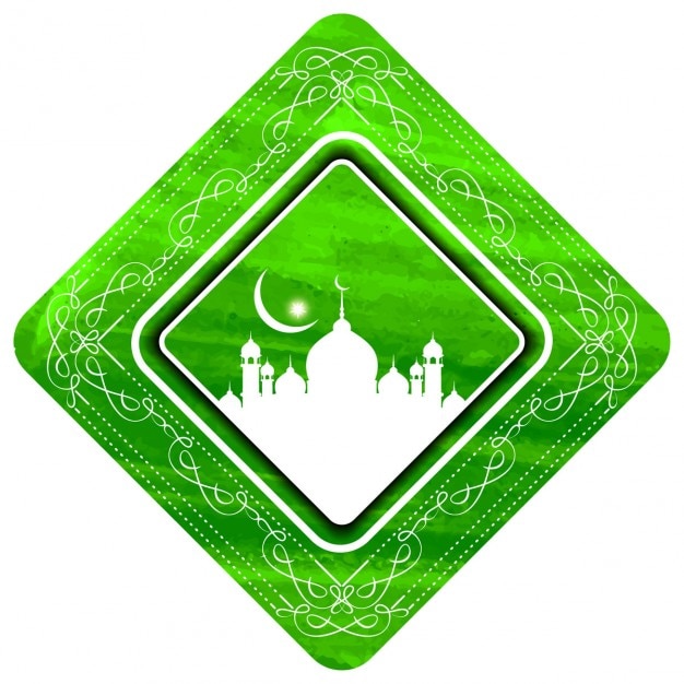 Vibrant Green Islamic Diamond with Mosque and Floral Patterns | Jiffy ...