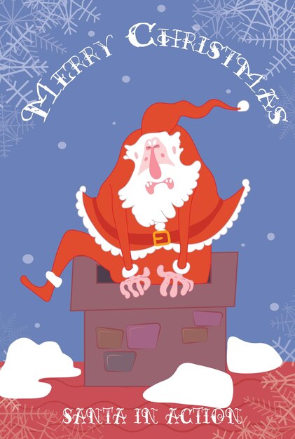 Jolly Santa Claus Delivering Gifts on Snowy Rooftop | Jiffy Designs