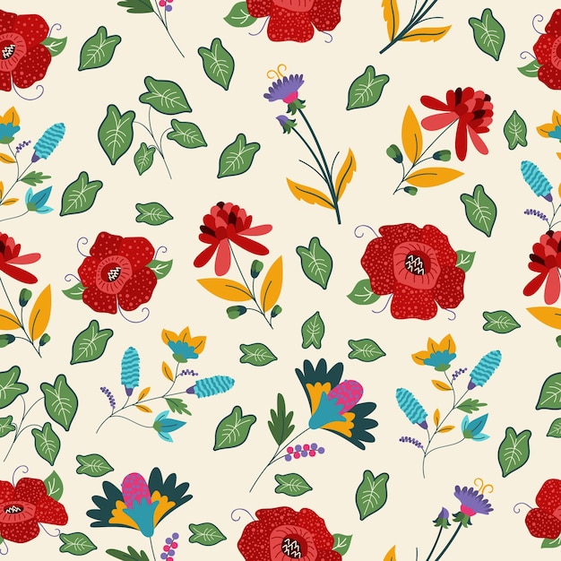 Vibrant Floral Pattern with Red Roses and Colorful Blooms | Jiffy Designs