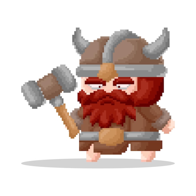 Fierce Viking Warrior Wielding Mighty Hammer in Pixel Art | Jiffy Designs
