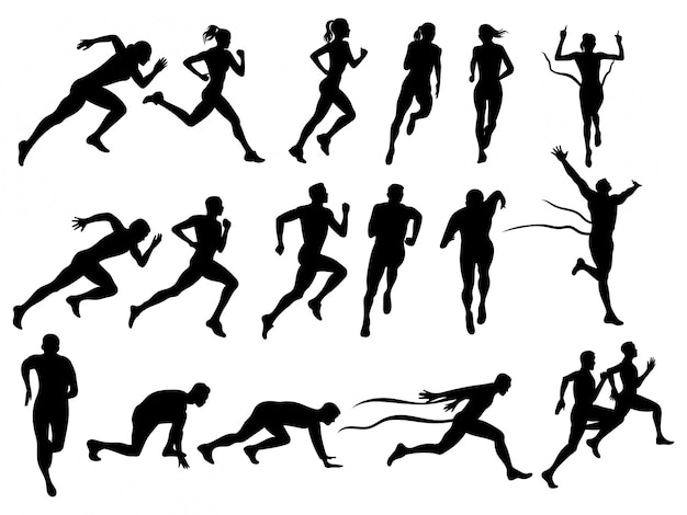 Silhouettes of Athletes in Dynamic Running and Jumping Poses | Jiffy ...