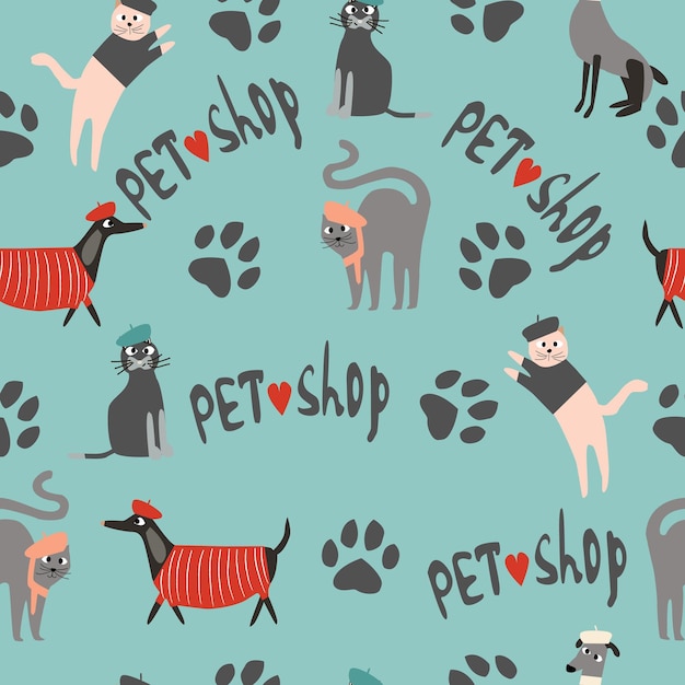 Playful Pets and Paw Prints in a Pet Shop Pattern | Jiffy Designs