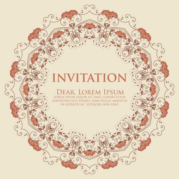 Intricate Floral Frame with Invitation Text in Vintage Style | Jiffy ...