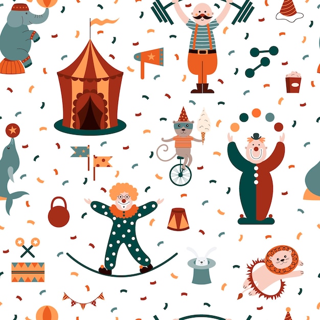 Vibrant Circus Performers and Carnival Elements in Playful Pattern ...