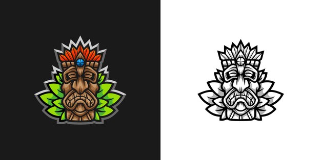 Vibrant Tribal Mask with Intricate Leaf Motifs | Jiffy Designs