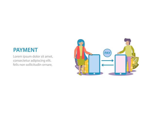 Colorful Payment Illustration with Smartphone and People Characters ...