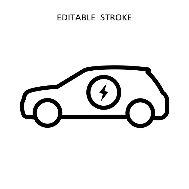 Sleek Electric Car Icon with Editable Stroke | Jiffy Designs