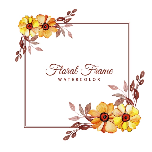 Elegant Watercolor Floral Frame with Yellow and Brown Blooms | Jiffy ...