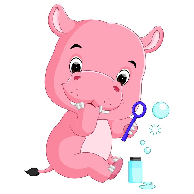 Playful Pink Hippo Blowing Bubbles with Magnifier | Jiffy Designs