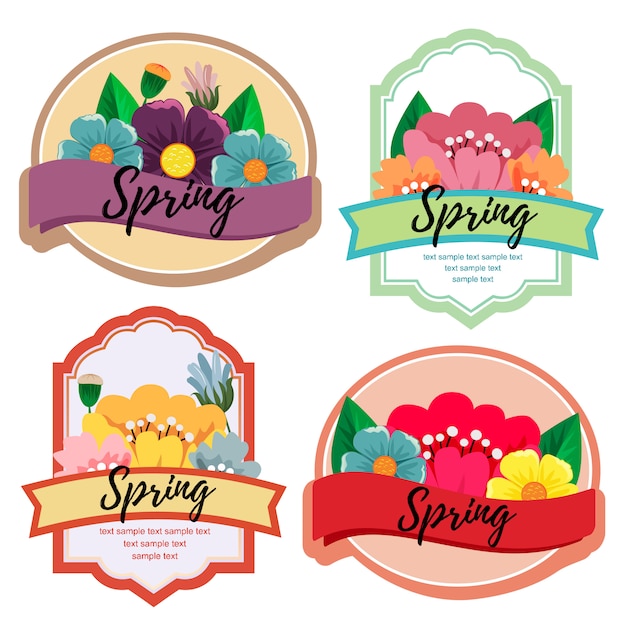 Vibrant Spring Floral Emblem Collection with Textured Ribbons | Jiffy ...