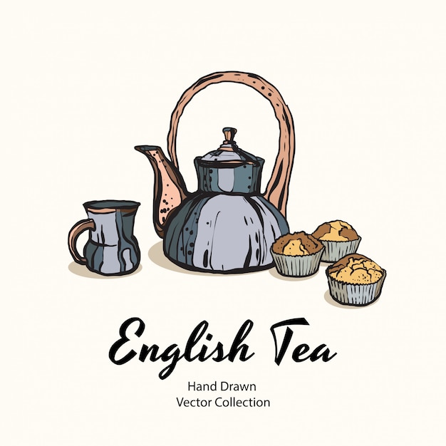 Charming Hand-Drawn English Tea Set with Pastries | Jiffy Designs