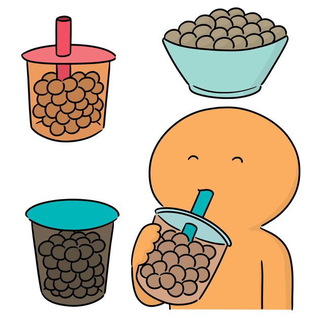 Cheerful Character Enjoys Tasty Tapioca Pearls in Refreshing Drink ...