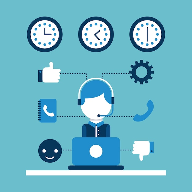 Customer Service Representative with Time Management Icons | Jiffy Designs