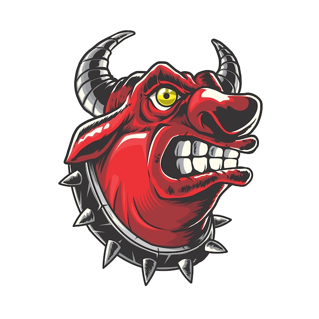 Ferocious Red Demon Head with Horns and Piercing Gaze | Jiffy Designs