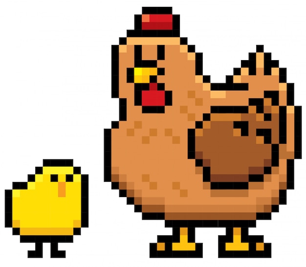 Charming Pixel Art Chicken and Chick | Jiffy Designs