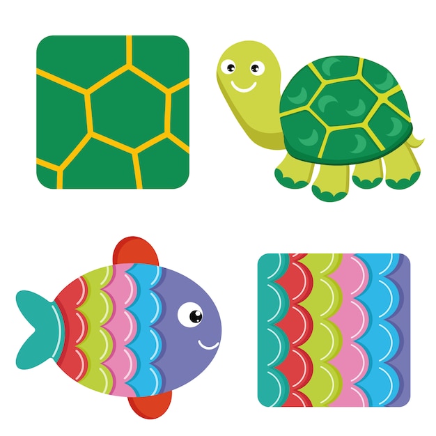 Vibrant Geometric Creatures: Playful Turtle and Colorful Fish | Jiffy ...