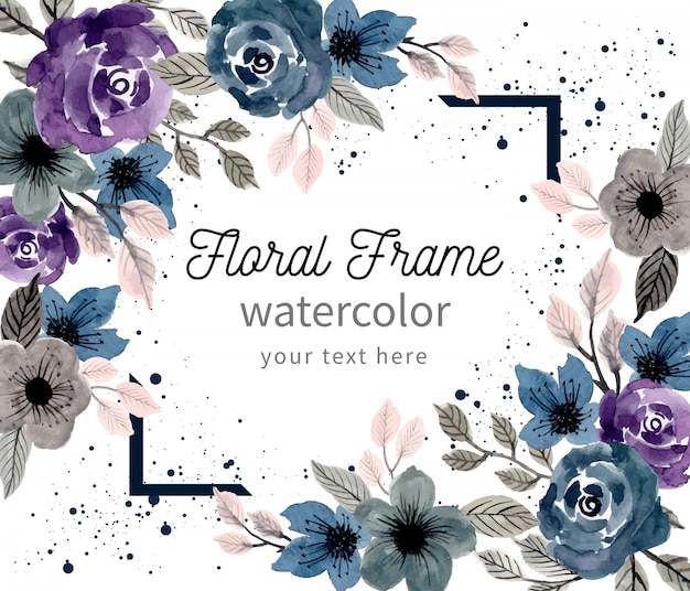 Watercolor Floral Frame with Purple and Blue Flowers | Jiffy Designs