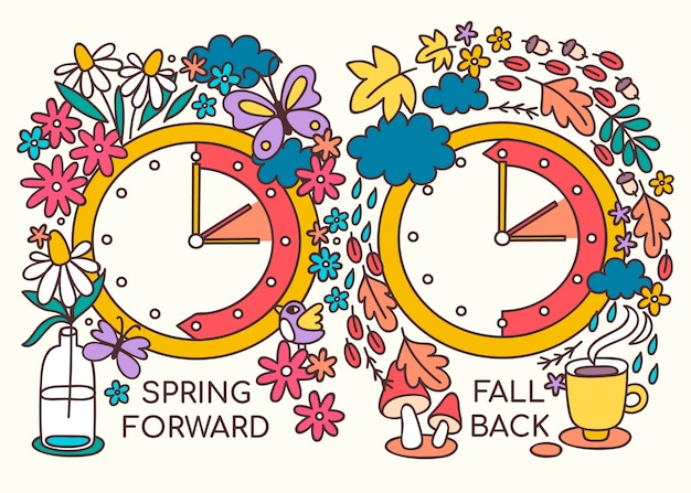 Colorful Spring and Fall Time Change Illustration | Jiffy Designs