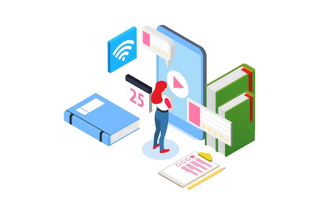 Vibrant Isometric Illustration of Digital Learning and Technology ...