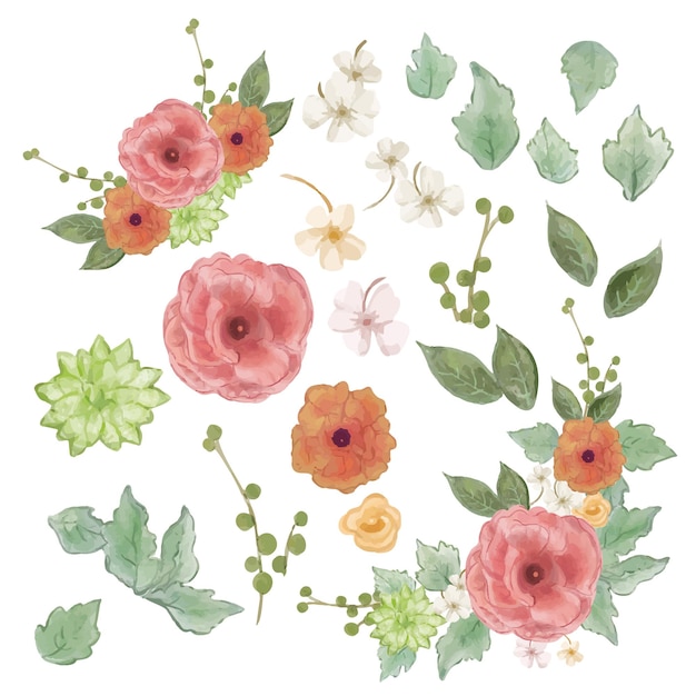 Delicate Watercolor Floral Bouquet with Roses and Wildflowers | Jiffy ...