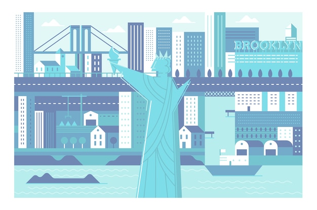 Iconic Skyline of New York City with Statue of Liberty | Jiffy Designs