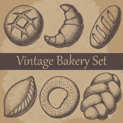 Vintage Hand Drawn Sketch Style Bakery Set. Bread And Pastry Sweets On ...