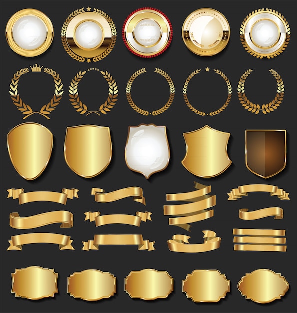 Elegant Gold Emblem and Badge Collection with Laurel Wreaths | Jiffy ...