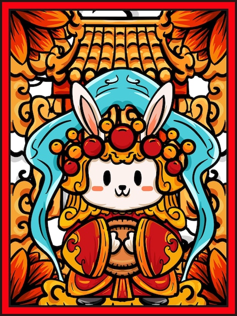Colorful Rabbit Deity in Ornate Asian Shrine | Jiffy Designs