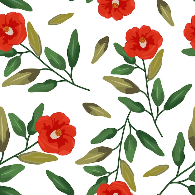 Vibrant Floral Pattern with Lush Red Blooms and Verdant Leaves | Jiffy ...